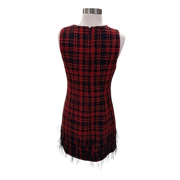 ANTONIO MELANI Irine Tweed Feather Sleeveless Sheath Dress Red Black Size 4 NEW - Picture 6 of 11
